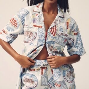 Damson Madder Anthropologie Chlo Linen Graphic Button Down Shirt